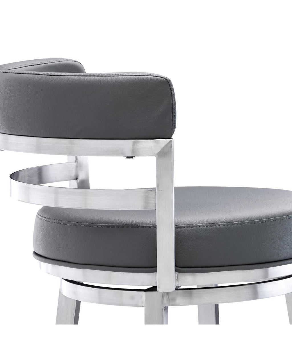 26 in. Contemporary Counter Height Barstool Brushed Stainless Steel Finish White Faux Leather M531