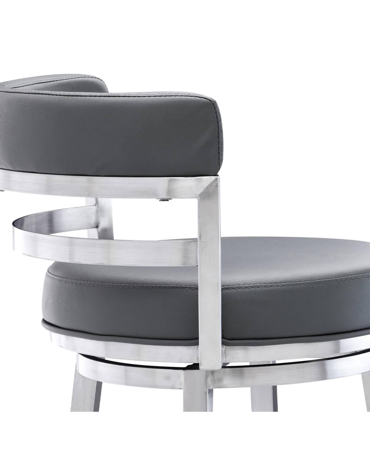 26 in. Contemporary Counter Height Barstool Brushed Stainless Steel Finish White Faux Leather M531