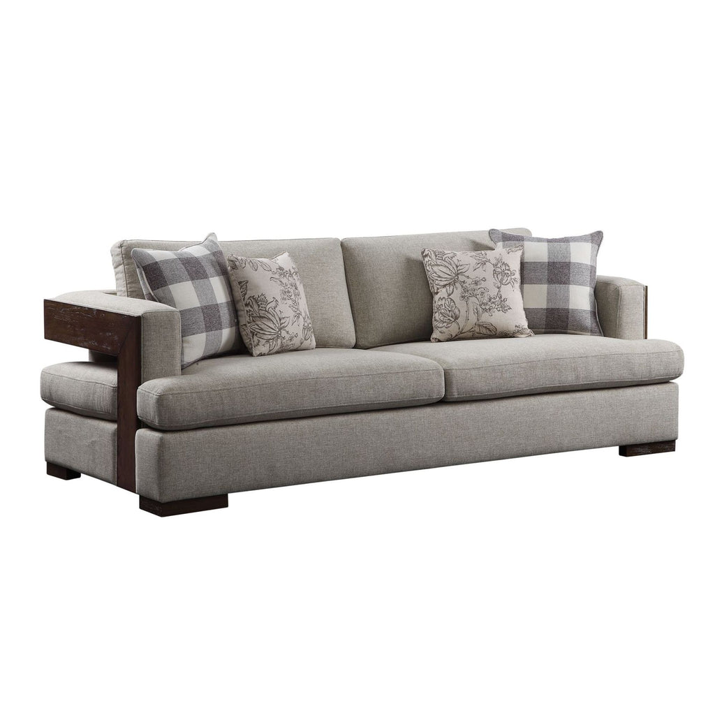 Fabric & Walnut Sofa with 4 Pillows L362241