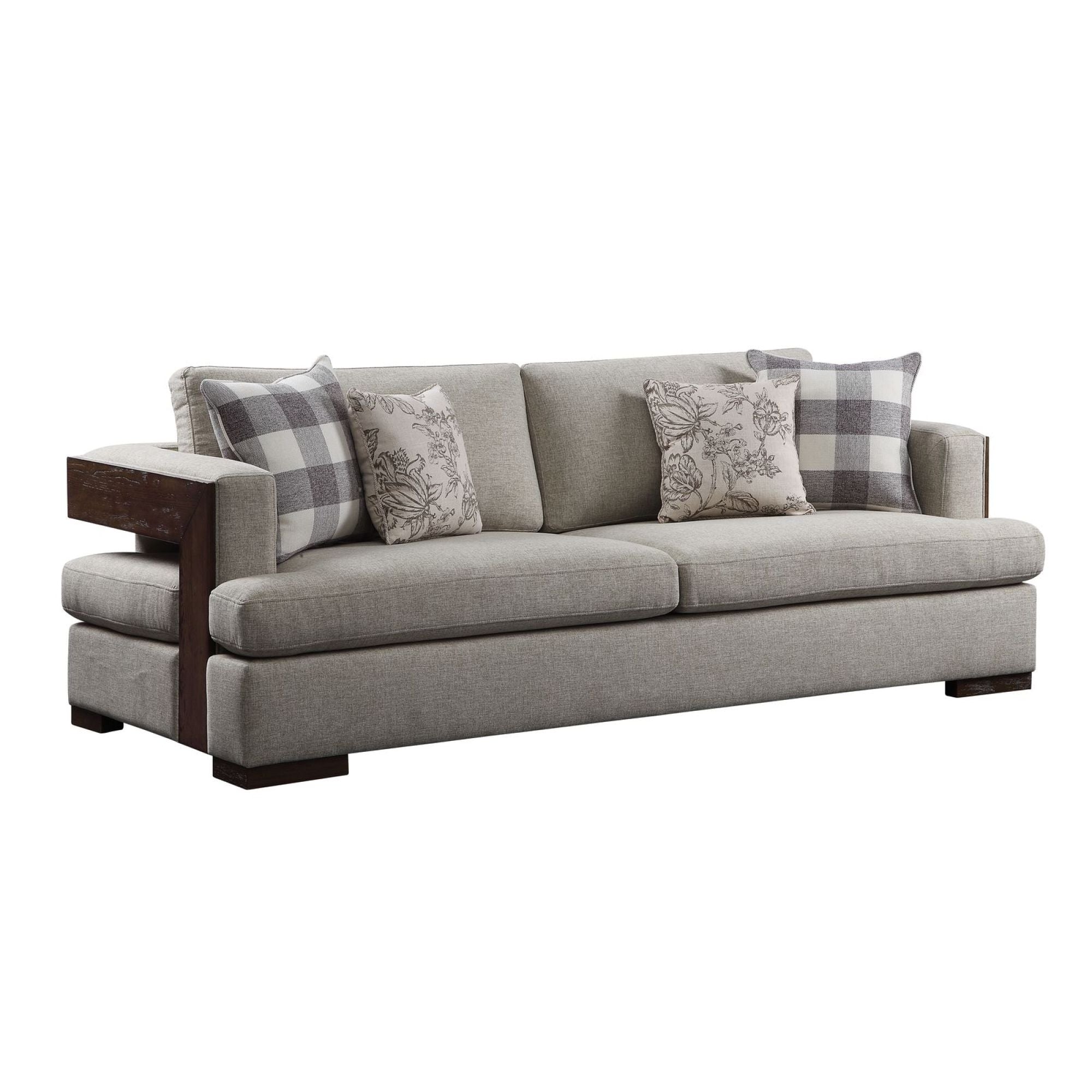 Fabric & Walnut Sofa with 4 Pillows L362241