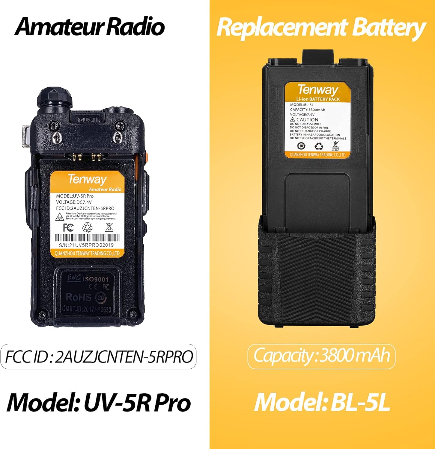 8W Dual Band Two Way Radio 2Pack with 3800mAh Battery I586