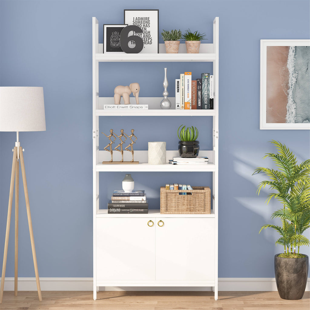 White Bookcase with Storage Cabinet H492
