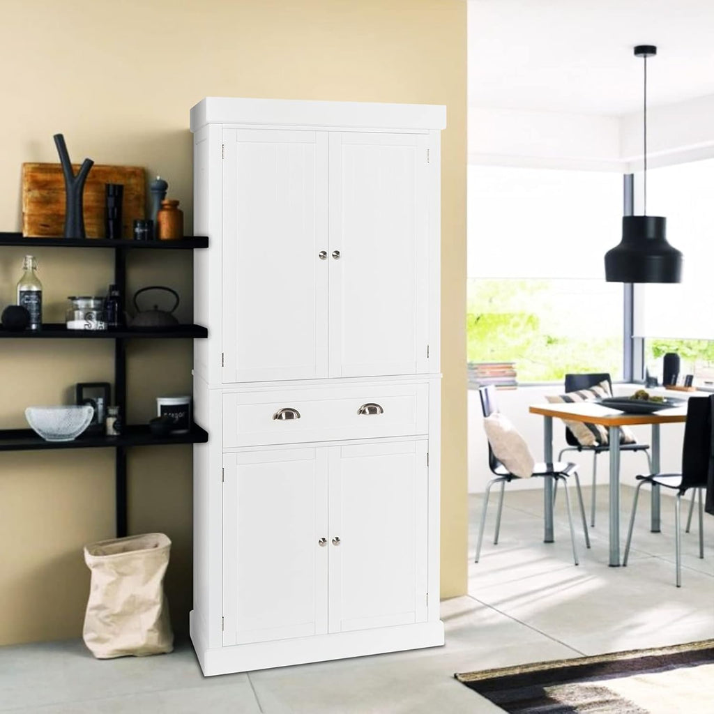 72" Freestanding White Storage Cabinet with Doors and Shelves I72842
