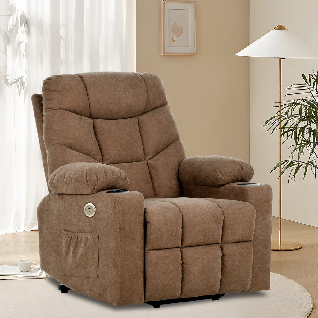 Brown Fabric Power Lift Recliner Chair with Massage and Heat G93205