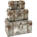 Silver Metal Farmhouse Storage Trunk (Set of 3) T209085