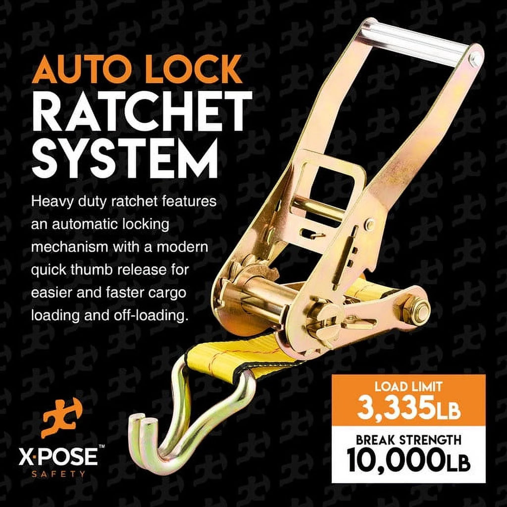 2 Inch x 15 Foot Ratchet Tie Down Straps with Double J Hooks U2621