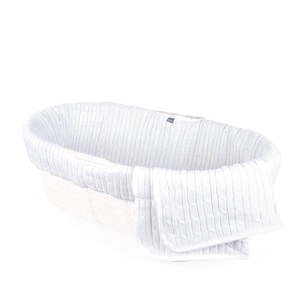 White Cable Knit Moses Basket and Bedding Set C533