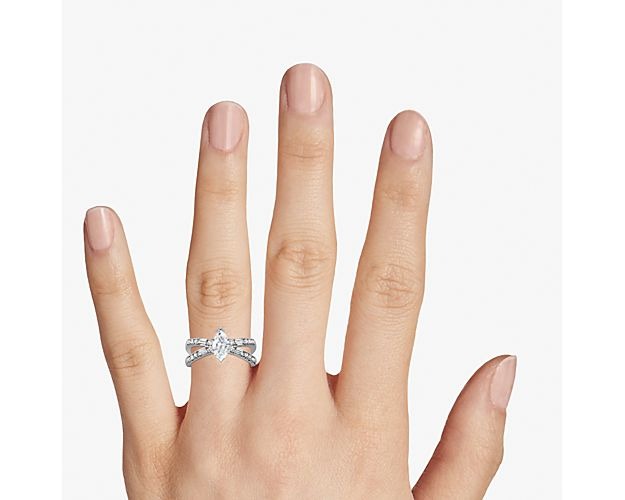 14K White Gold Solitaire Ring with Accents Q35076