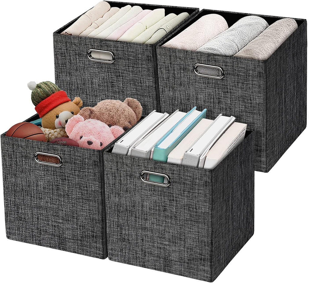Beige Foldable Storage Cube Bins, Set of 4 W8879