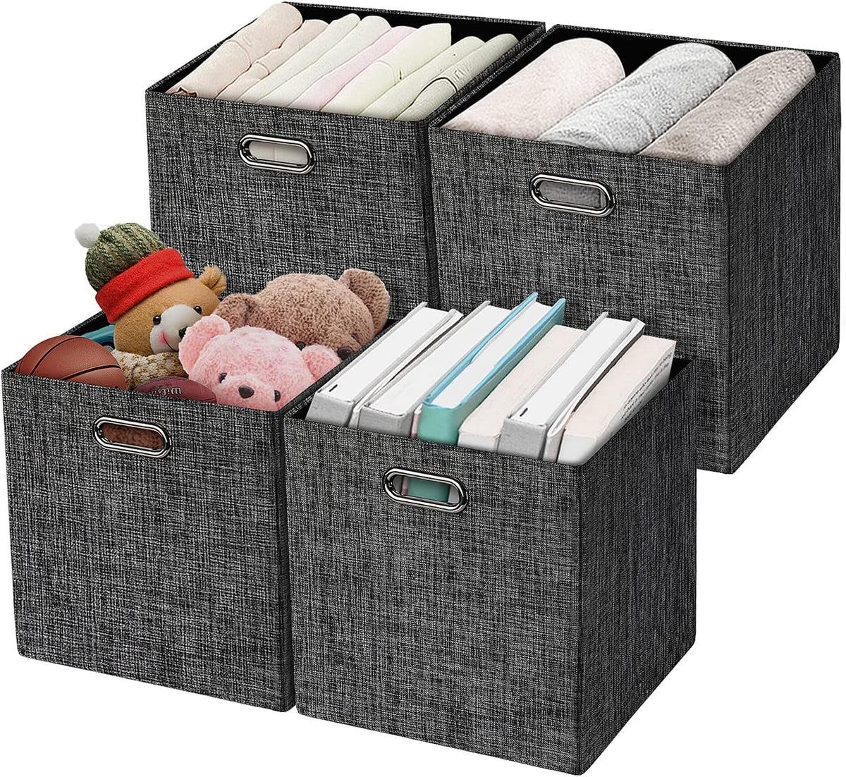 Beige Foldable Storage Cube Bins, Set of 4 W8879