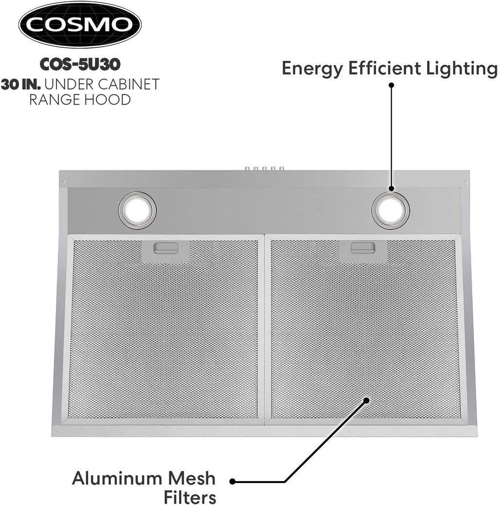 30 in. Under Cabinet Range Hood with Ducted / Ductless Convertible Slim Kitchen Over Stove Vent in Stainless Steel T78959