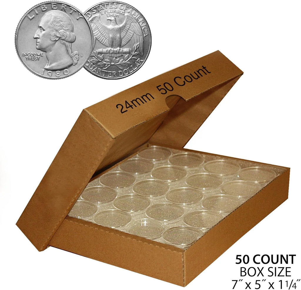 50 Quarter Direct-Fit Airtight 24Mm Coin Capsule Holder P195
