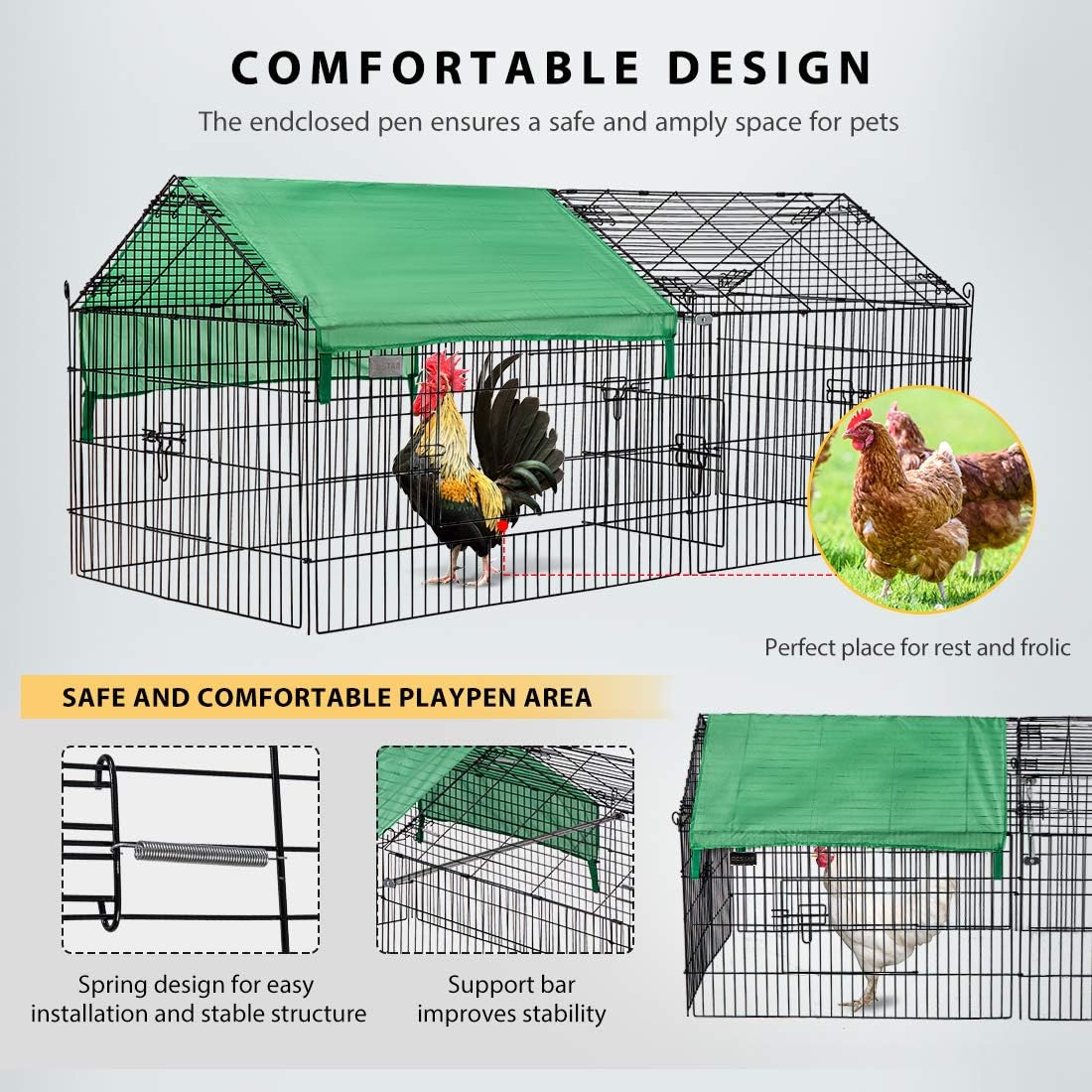 71" x 30" Foldable Metal Chicken Cage Enclosure with Weather Proof Cover I765