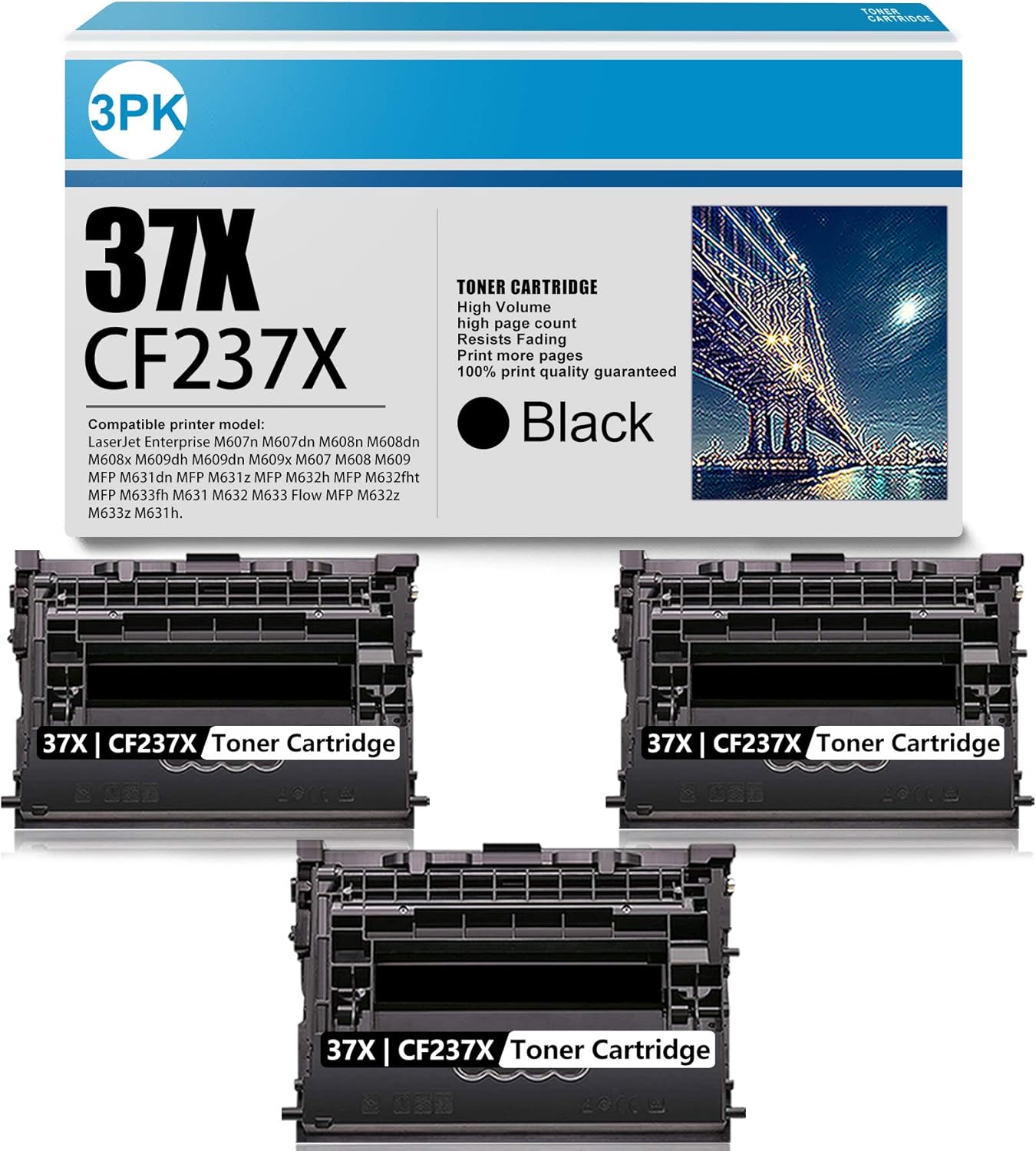 3 Pack Black Toner Cartridge for HP Enterprise M631 MFP M633fh M608dn M608x Flow MFP M632z Printer H899