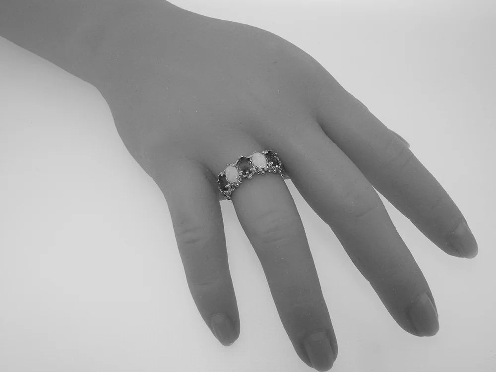 10k White Gold Natural Aquamarine & Opal Eternity Ring H768461
