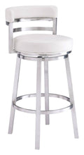 26 in. Contemporary Counter Height Barstool Brushed Stainless Steel Finish White Faux Leather M531