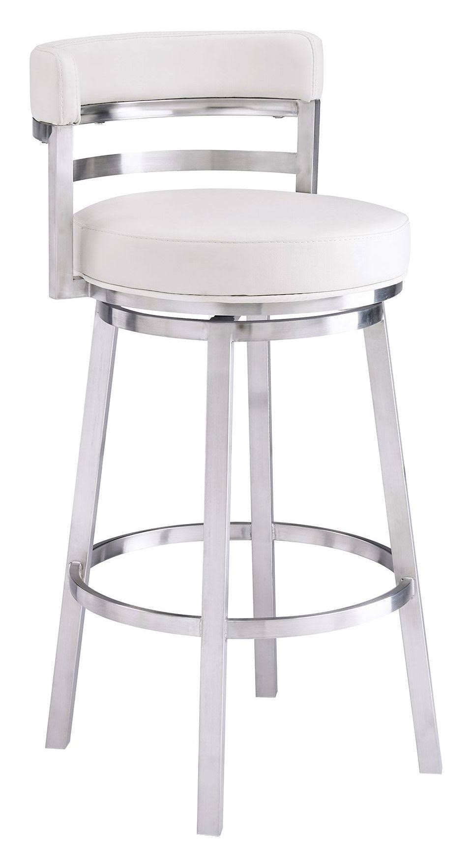 26 in. Contemporary Counter Height Barstool Brushed Stainless Steel Finish White Faux Leather M531