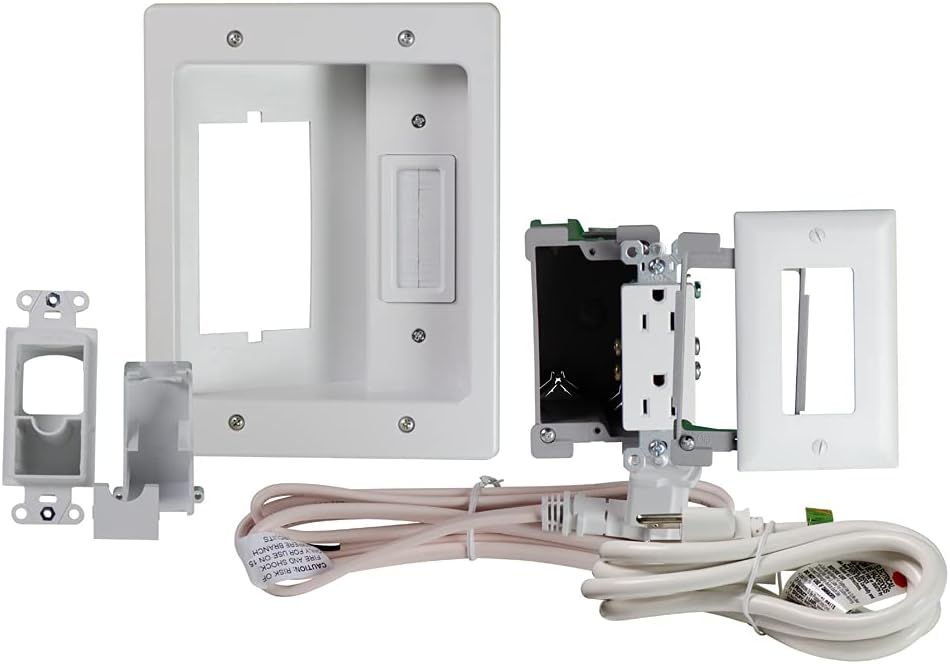 White Recessed In Wall TV Power & Cable Management Kit K559