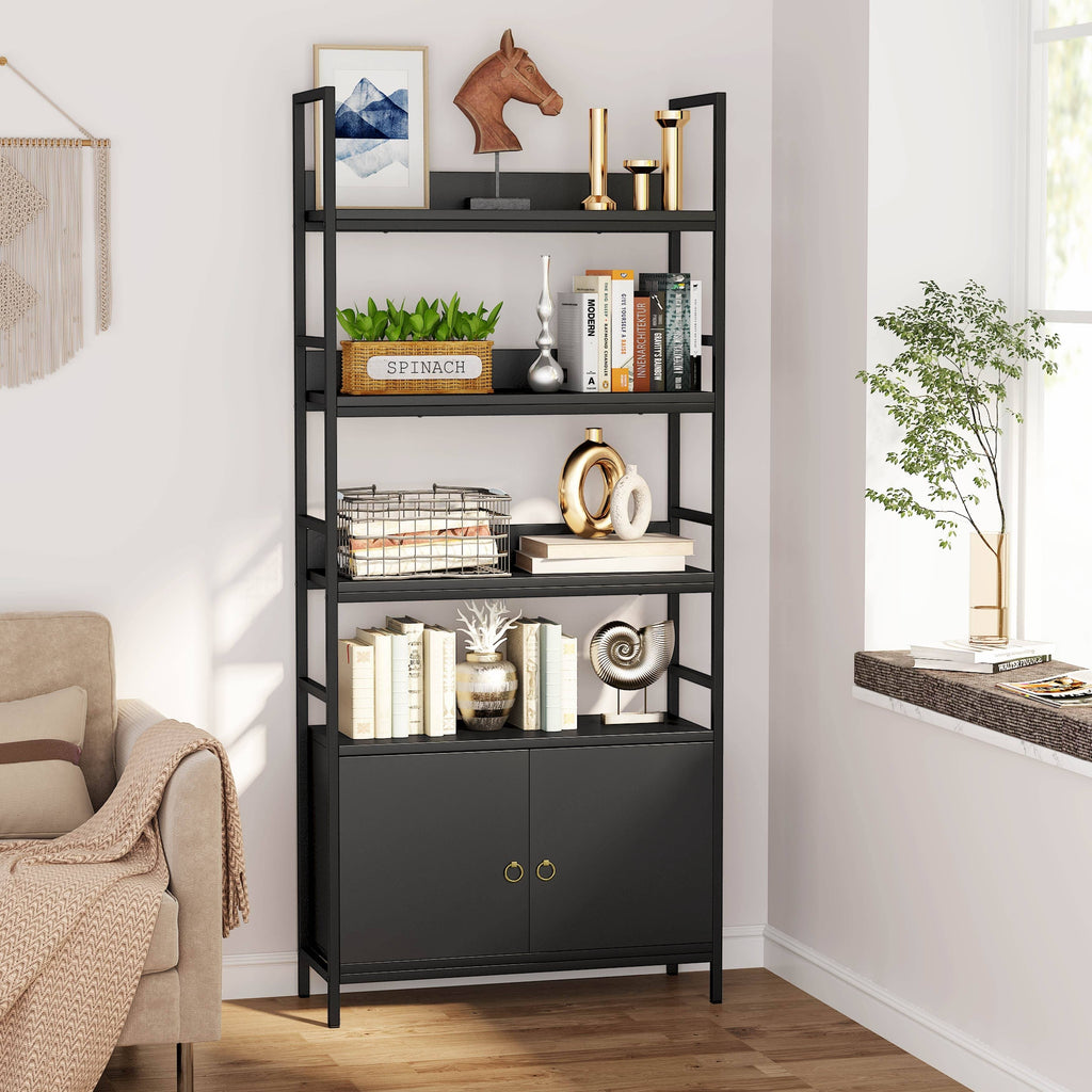 White Bookcase with Storage Cabinet H492