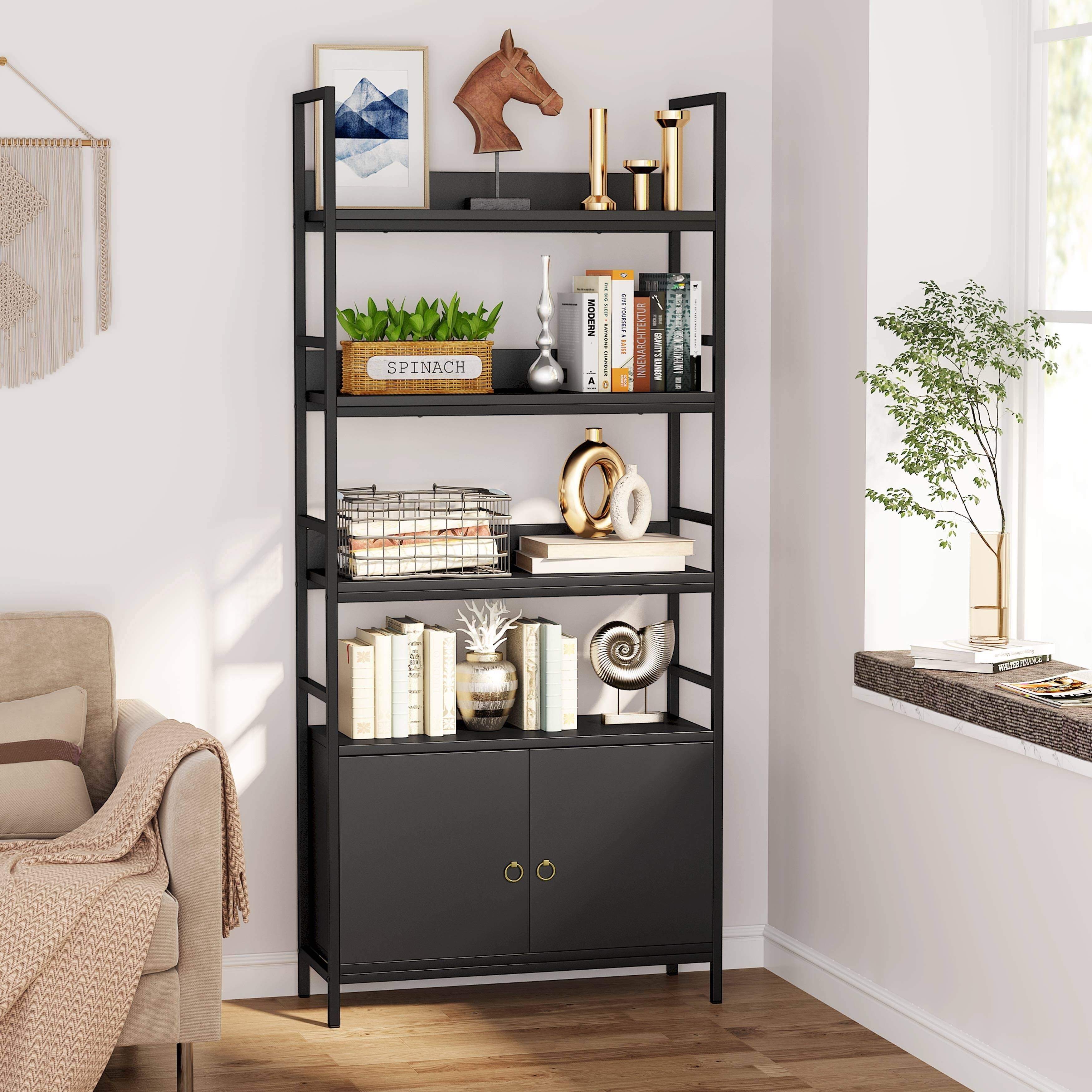 White Bookcase with Storage Cabinet H492
