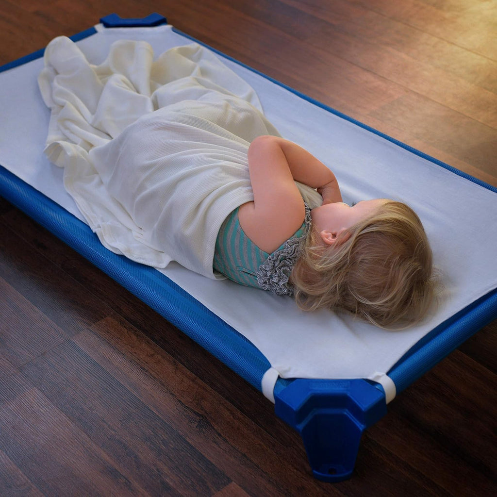 Blue Stackable Toddler Cots with Sheets, Set of 6 G456440