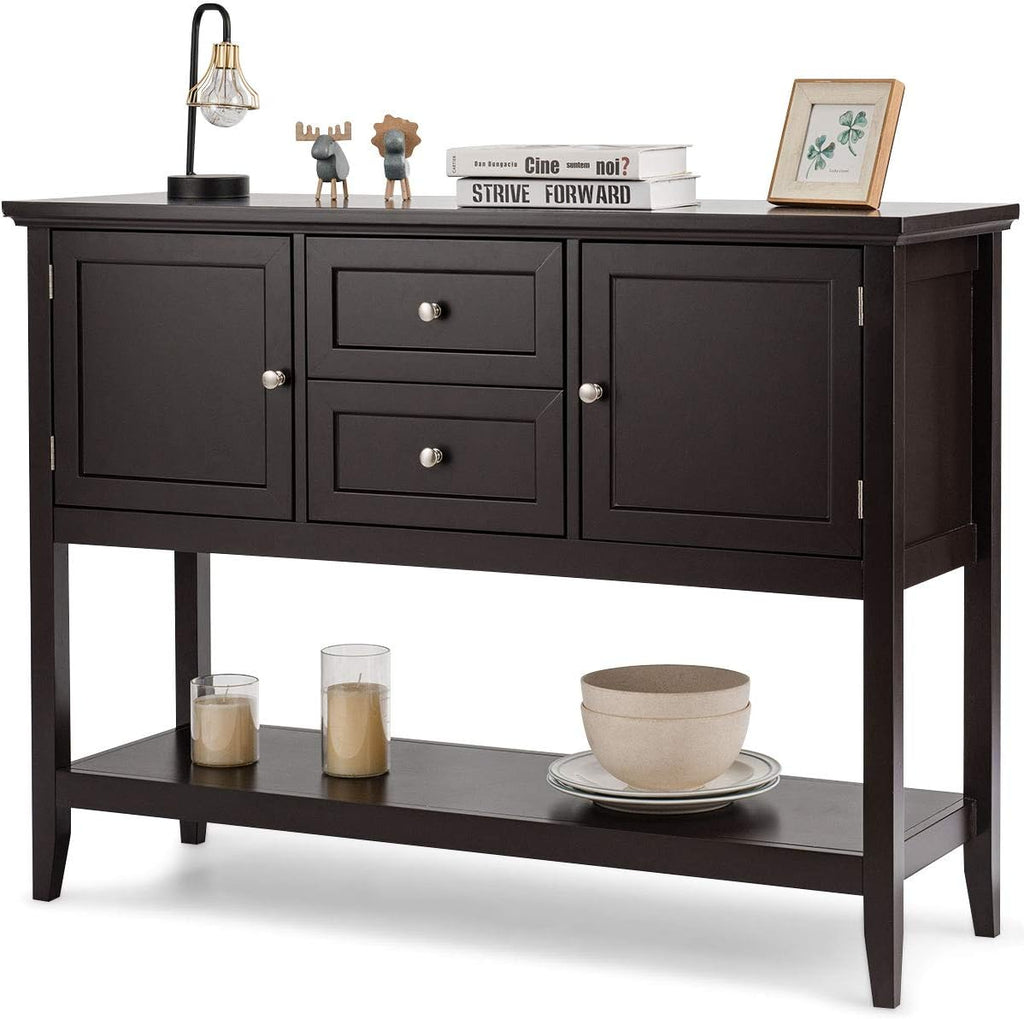 Beige Wood Buffet Sideboard with Storage Cabinet and 2 Drawers D35787