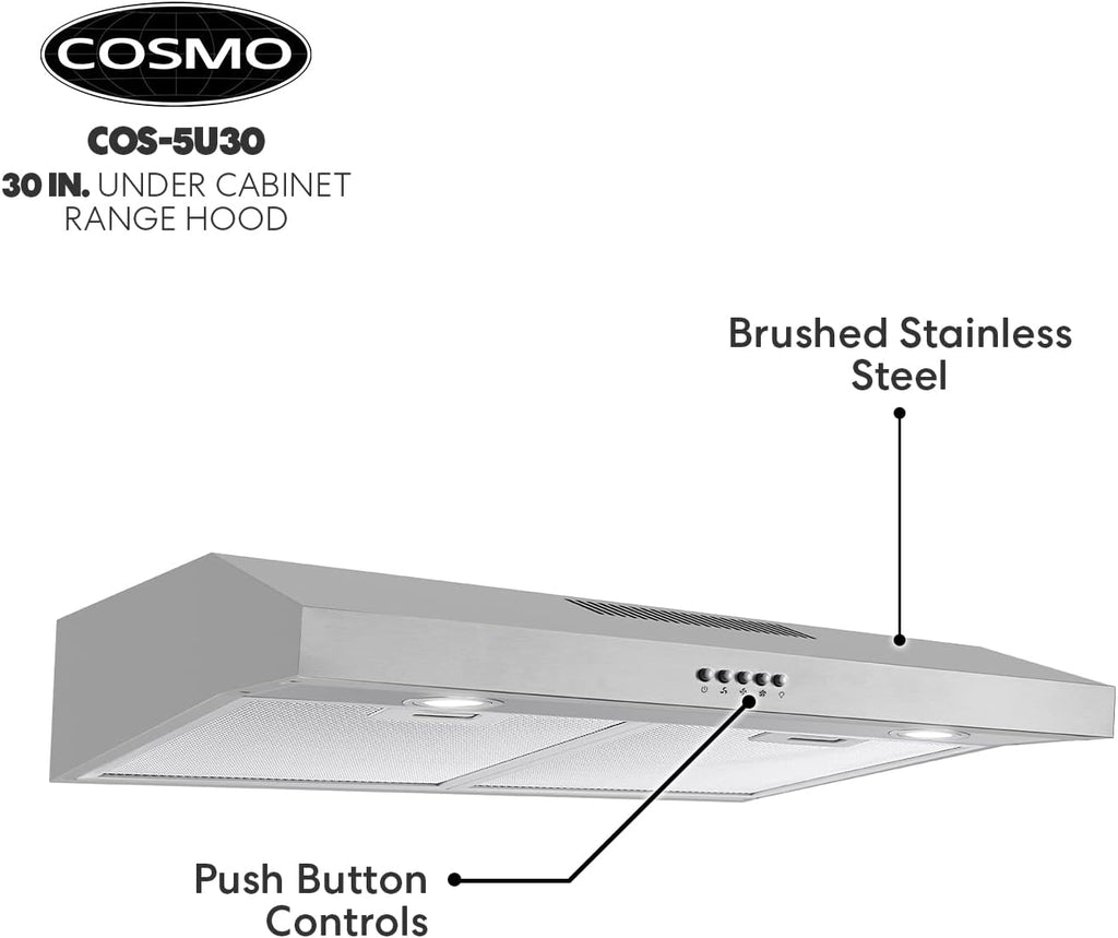30 in. Under Cabinet Range Hood with Ducted / Ductless Convertible Slim Kitchen Over Stove Vent in Stainless Steel T78959