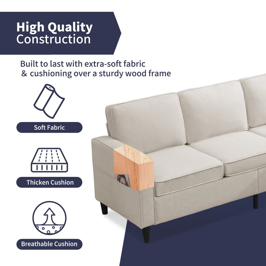 Beige Convertible Sectional Sofa Couch with Storage Ottoman N247