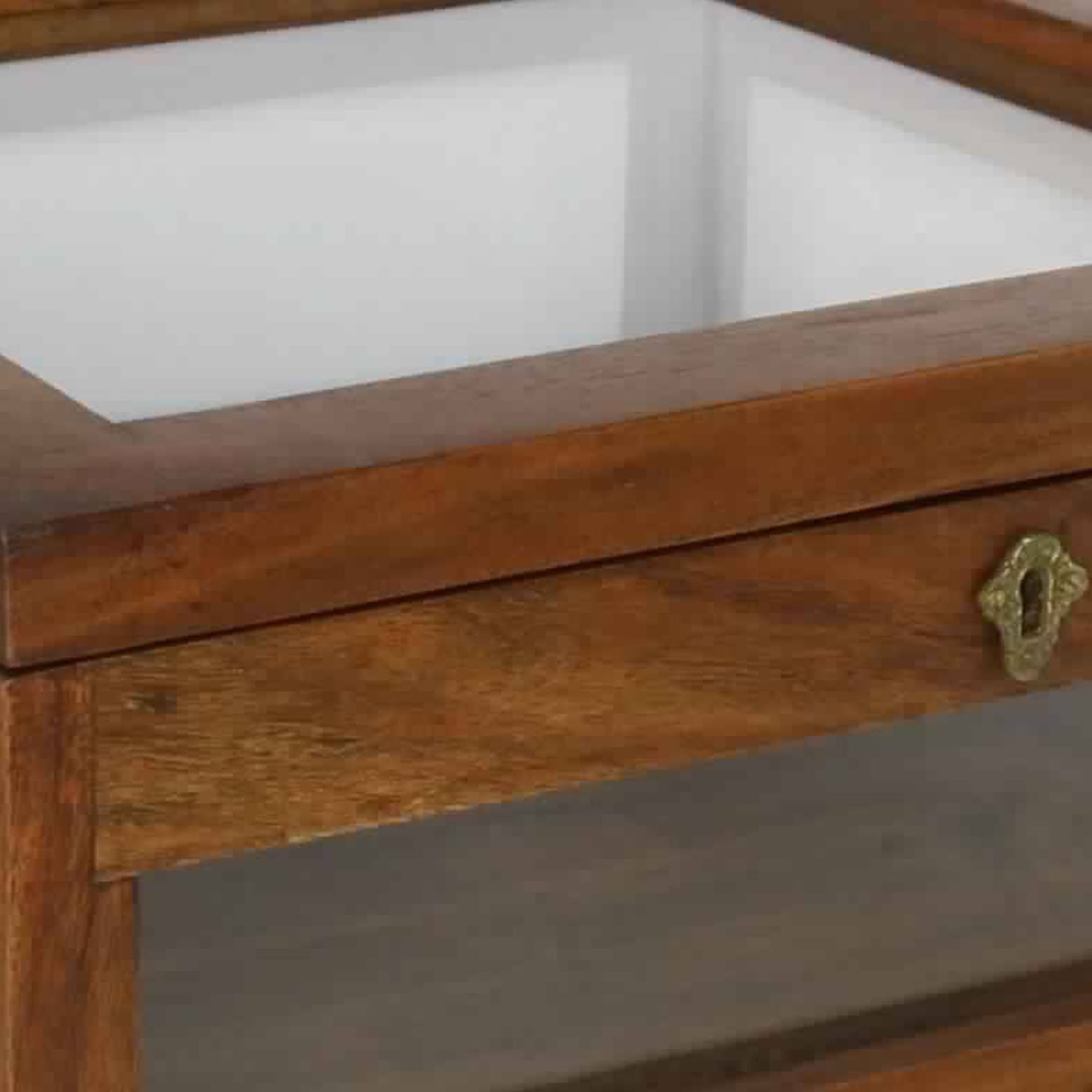 Brown Wood and Glass Square Display Case with Lock and Key N905800