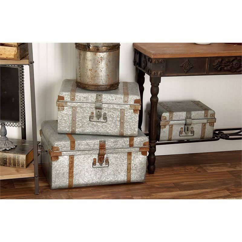 Silver Metal Farmhouse Storage Trunk (Set of 3) T209085