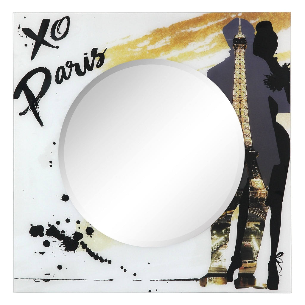 36 in. Square Reverse Printed Tempered Glass Art with 24 in. Round Beveled Mirror Z593