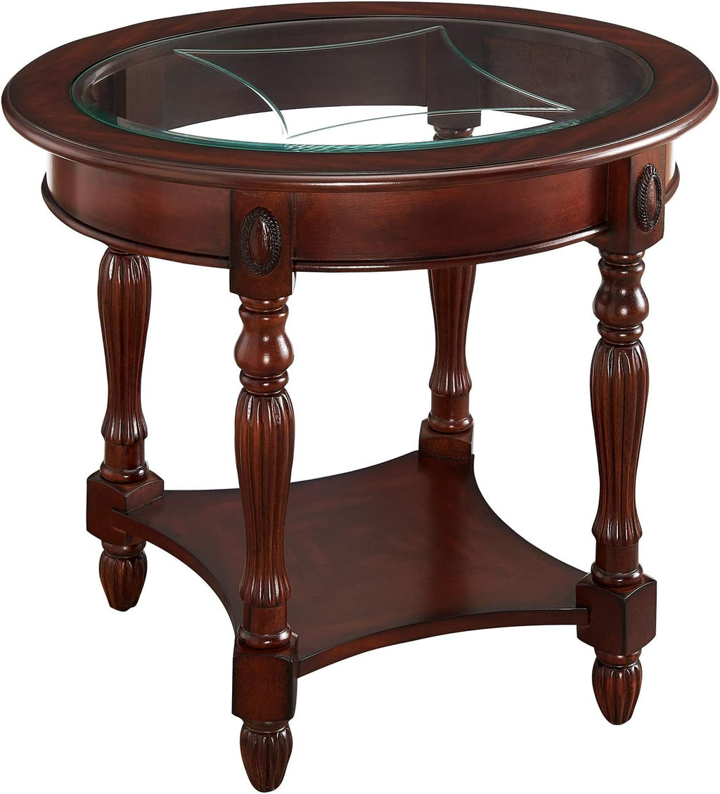 Solid Wood End Table with Tempered Glass and Storage Shelf P8489