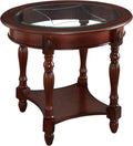 Solid Wood End Table with Tempered Glass and Storage Shelf P8489