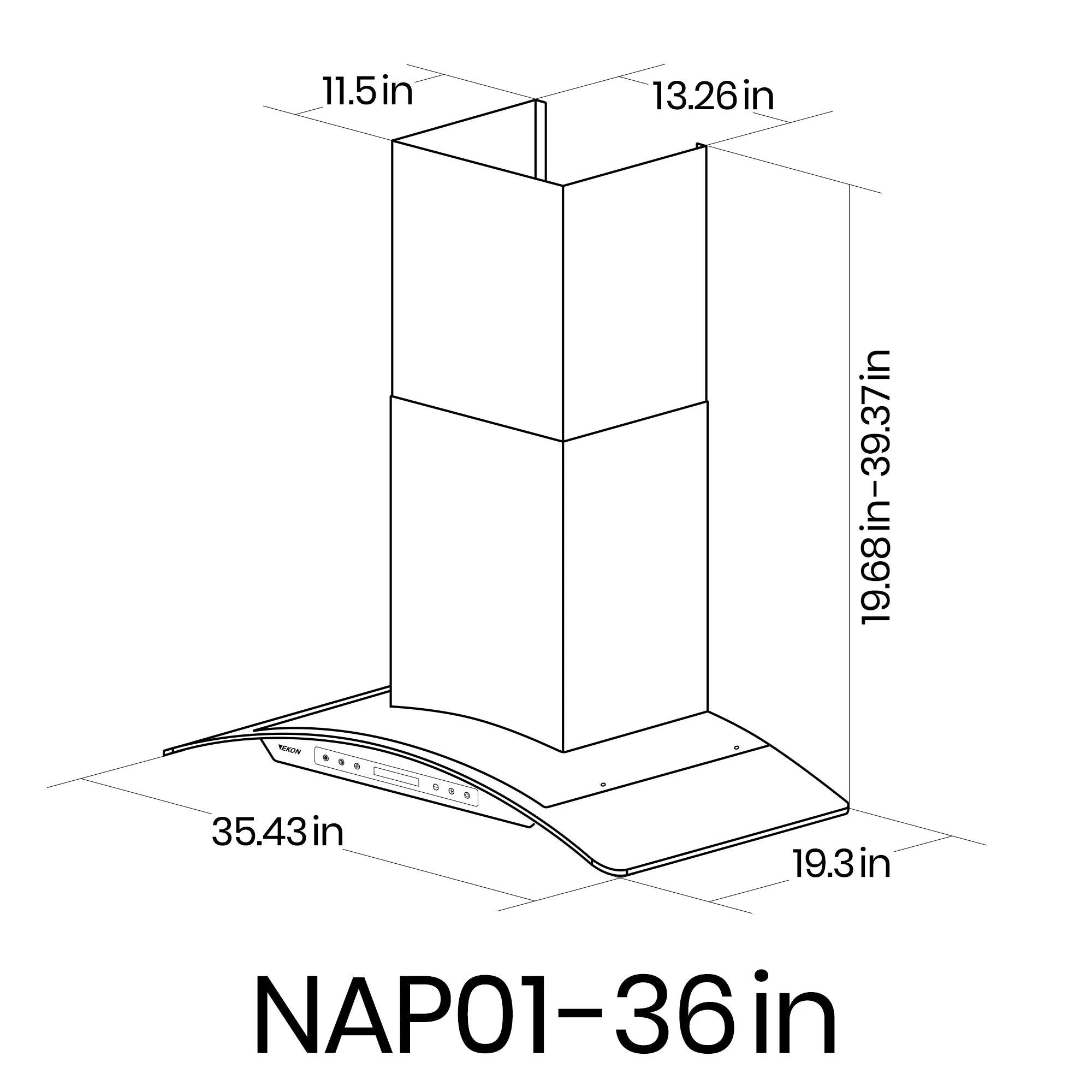 36 Inches Tempered Glass Ducted Wall Mount Range Hood E86248