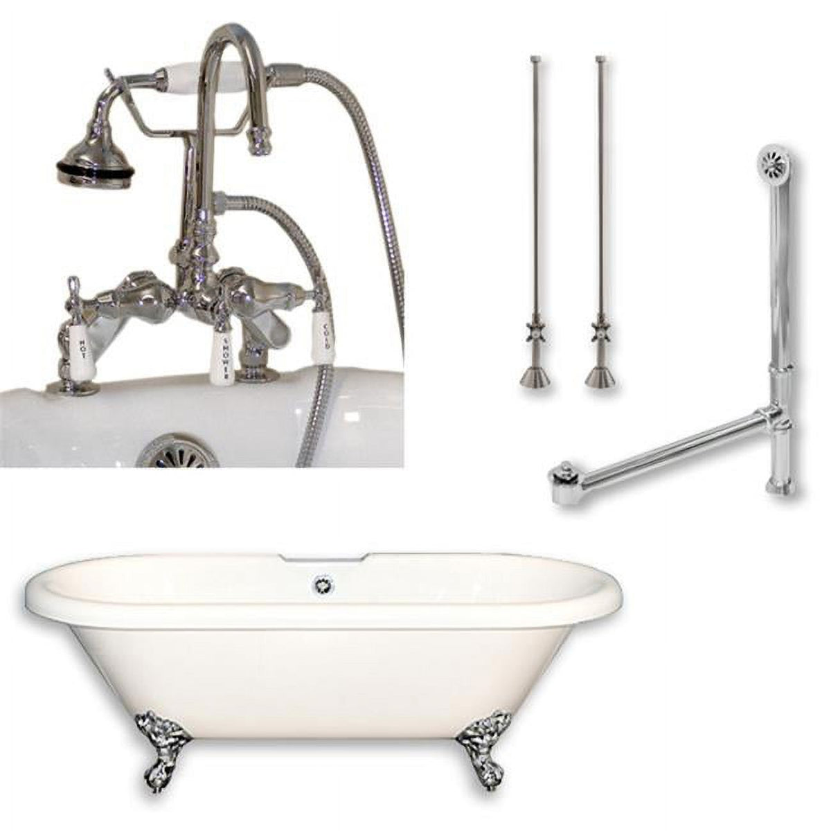Acrylic Double Ended Clawfoot Bath Tub, Brushed Nickel, 70 x 30 in. H92483
