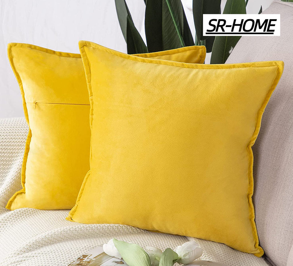 Set of 2 Velvet Decorative Throw Pillow Covers Square with Fringe Cushion Case C2618