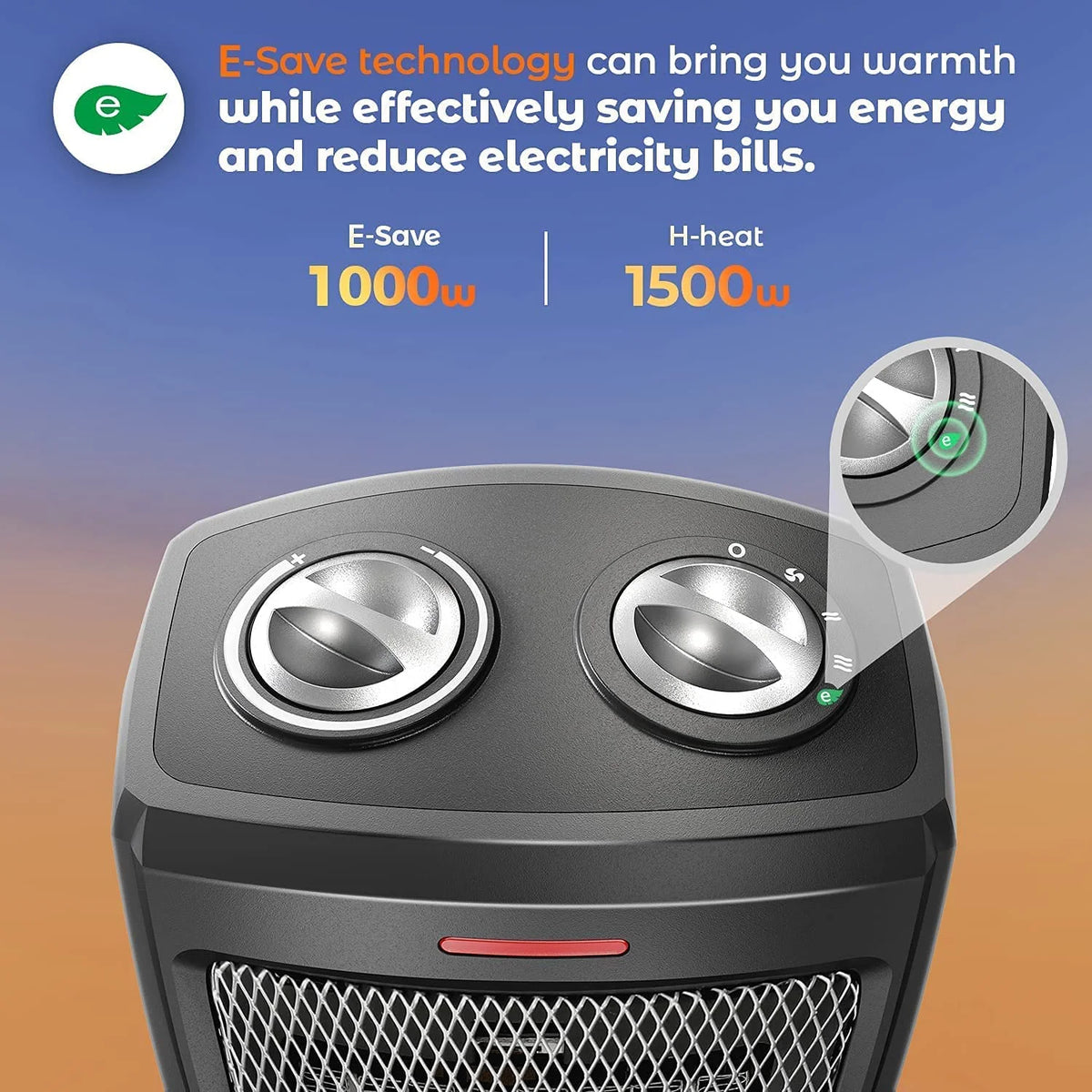 Ceramic Small Heater with Thermostat, 750W/1000W/1500W R9127