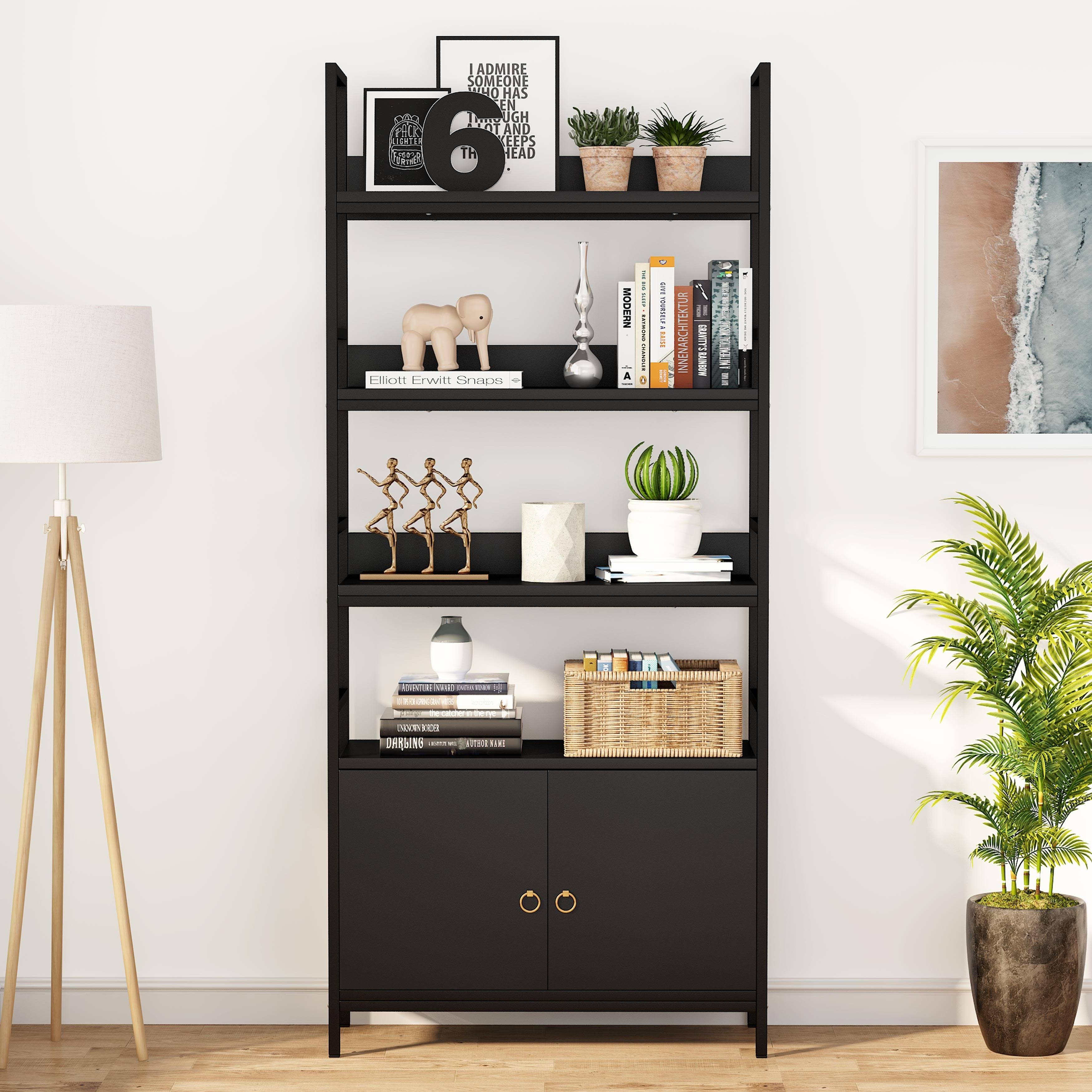 White Bookcase with Storage Cabinet H492