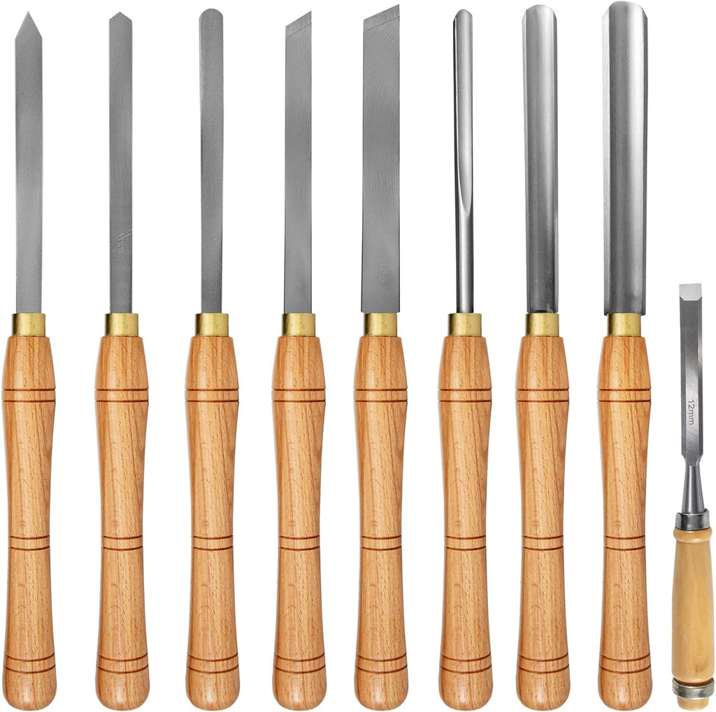 8 Pcs HSS Steel Wood Lathe Chisel Set with Wooden Storage Case D480