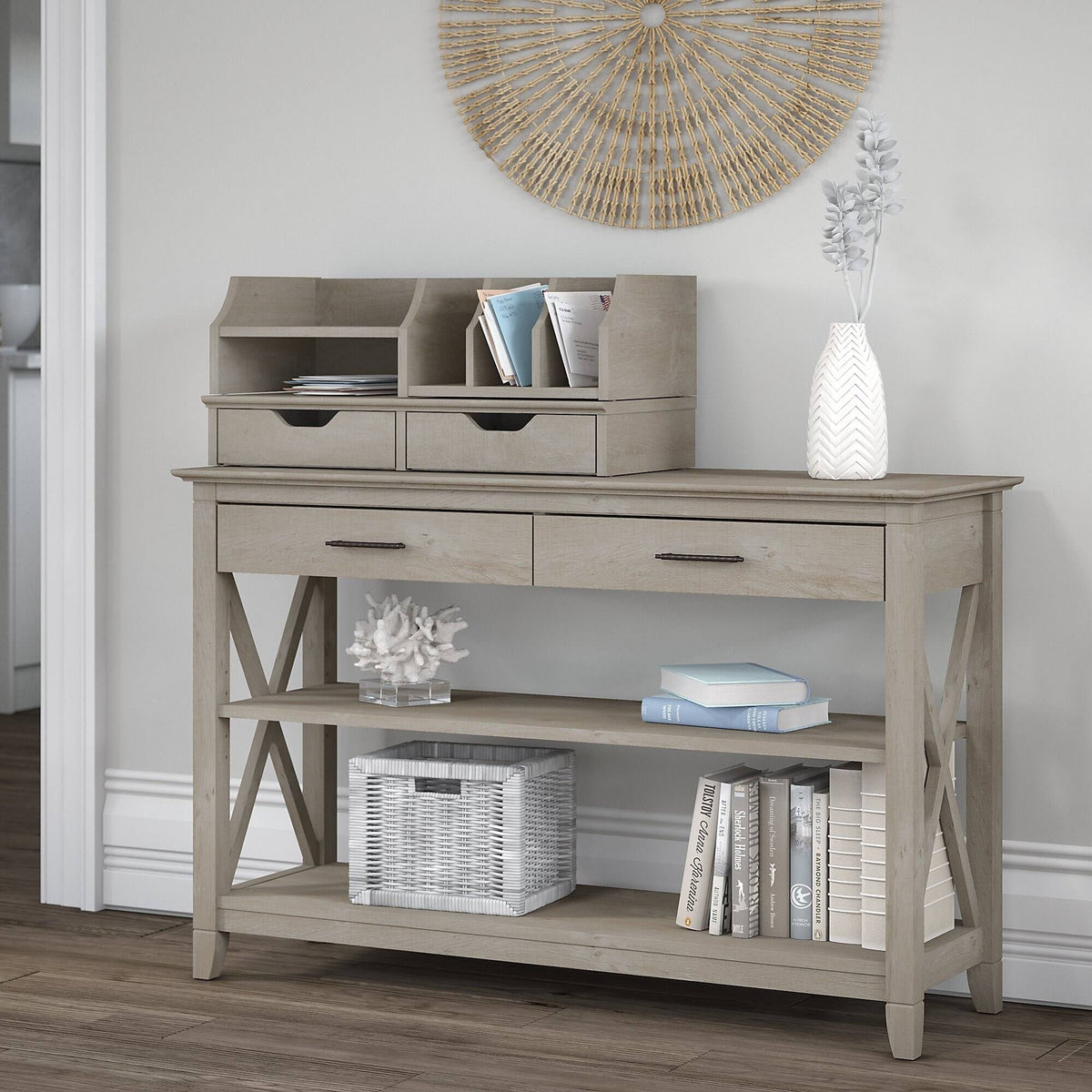 Bing Cherry Console Table with Storage and Desktop Organizers W48509