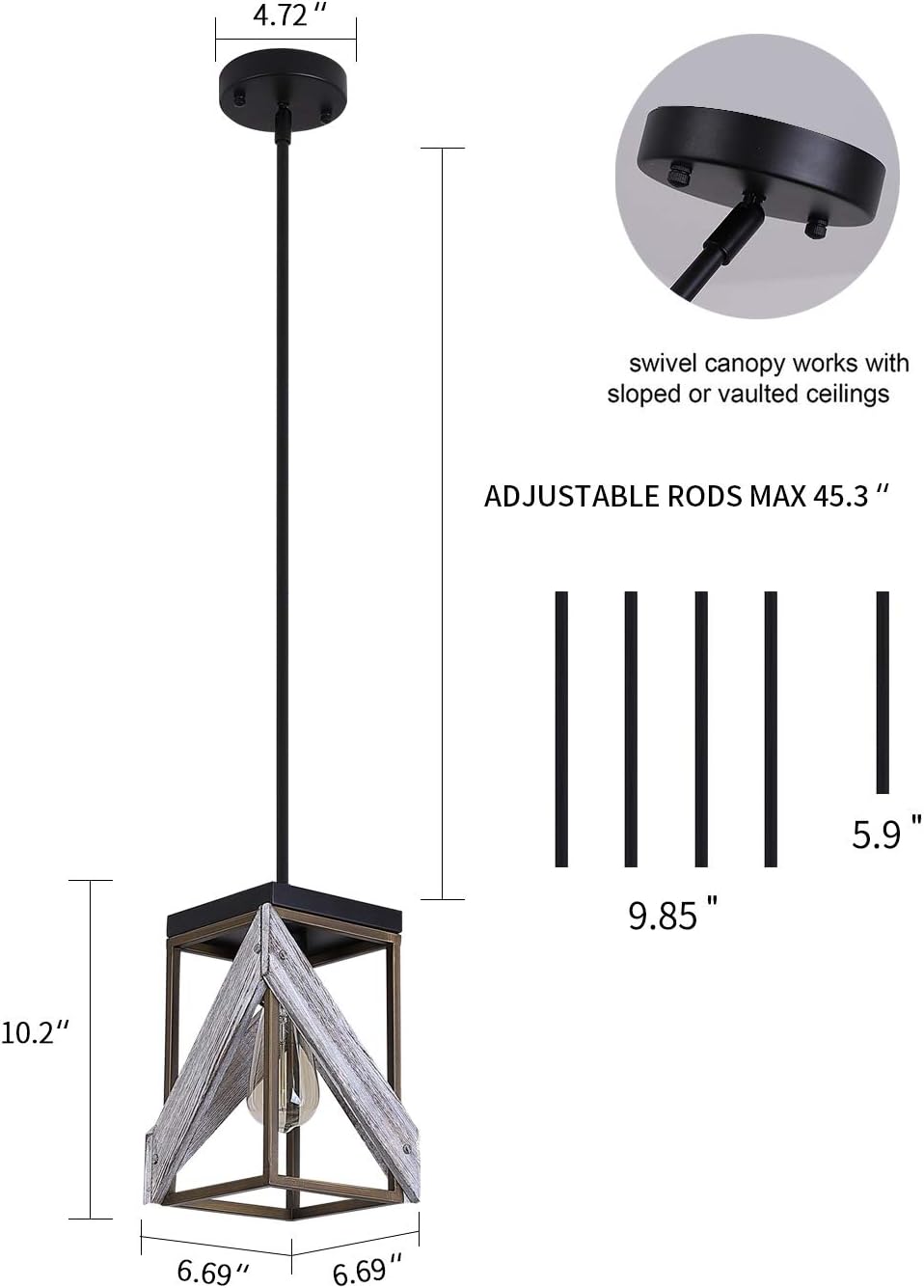 Antique Gold and Black Wood Pendant Light A36340