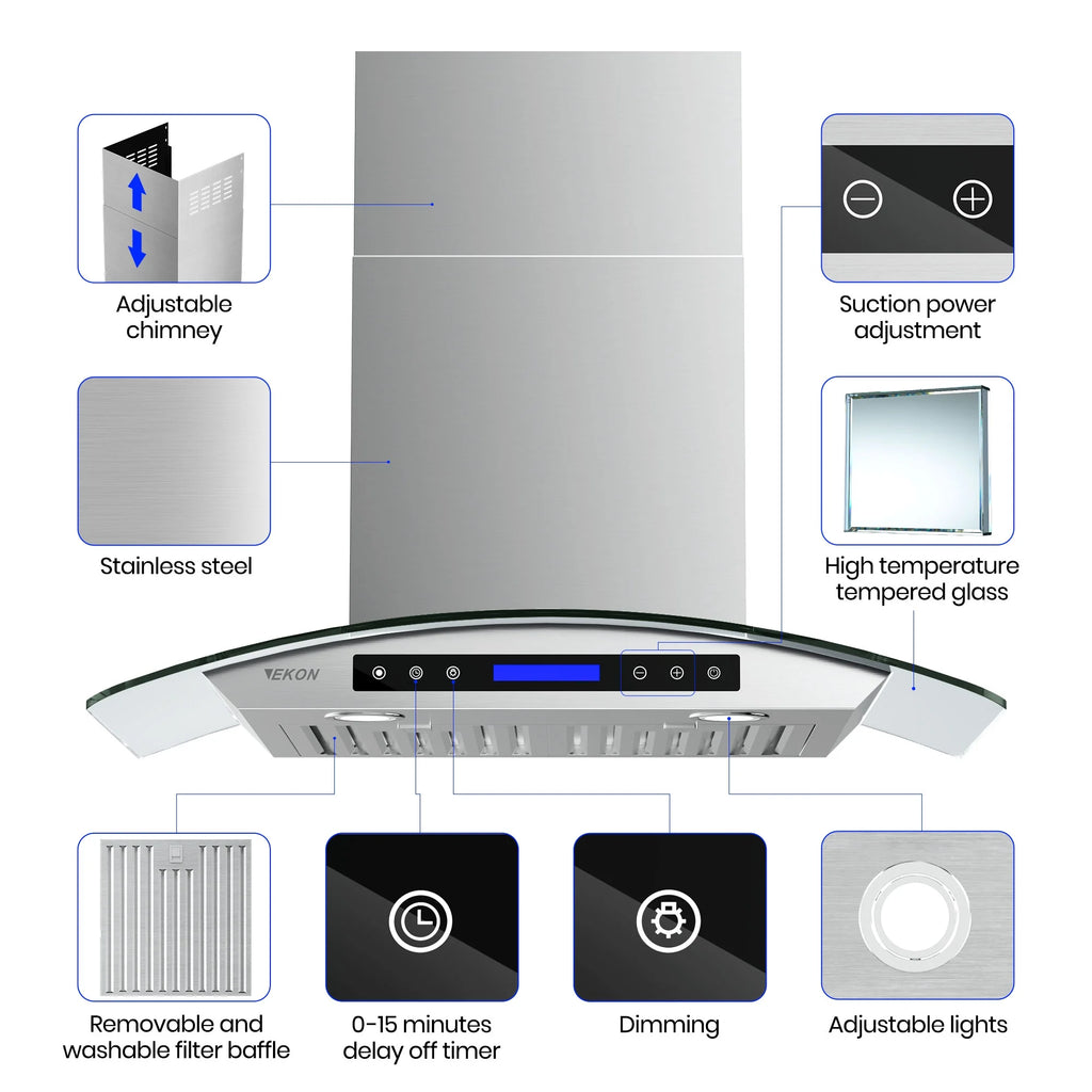 36 Inches Tempered Glass Ducted Wall Mount Range Hood E86248