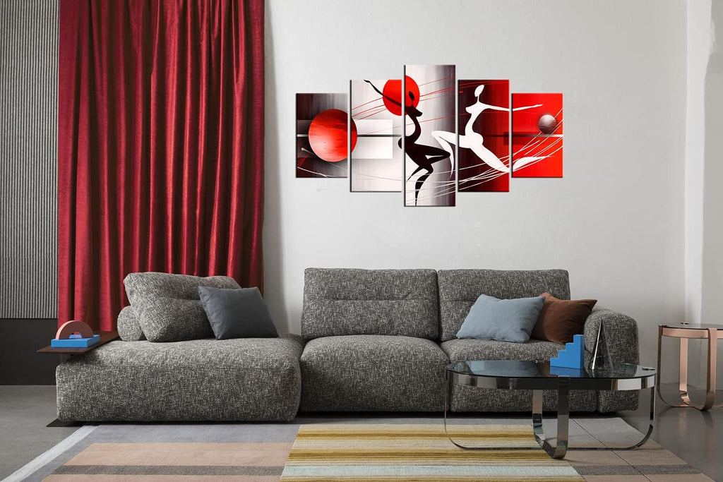 Red and Black Framed Canvas Art 5 Panels W60”x H30” K68325
