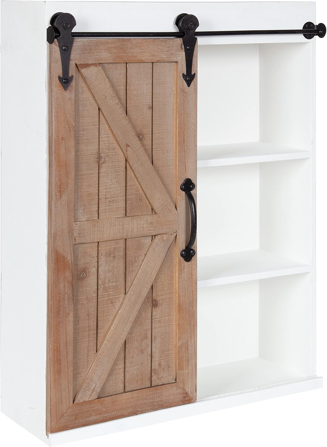 White Wood Wall Storage Cabinet with Sliding Barn Door R103