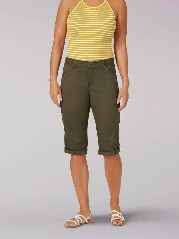 Green Relaxed Fit Cargo Skimmer Capris F9171
