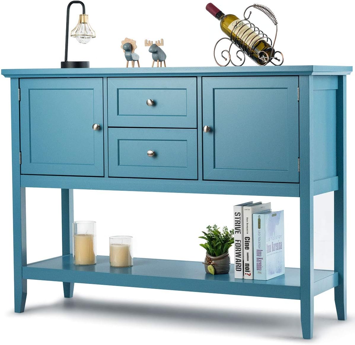 Beige Wood Buffet Sideboard with Storage Cabinet and 2 Drawers D35787