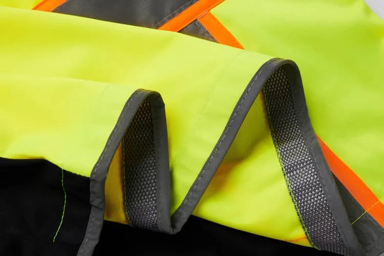 Neon Green Solid Safety Vest With Reflective Piping And Black Bottom M8032