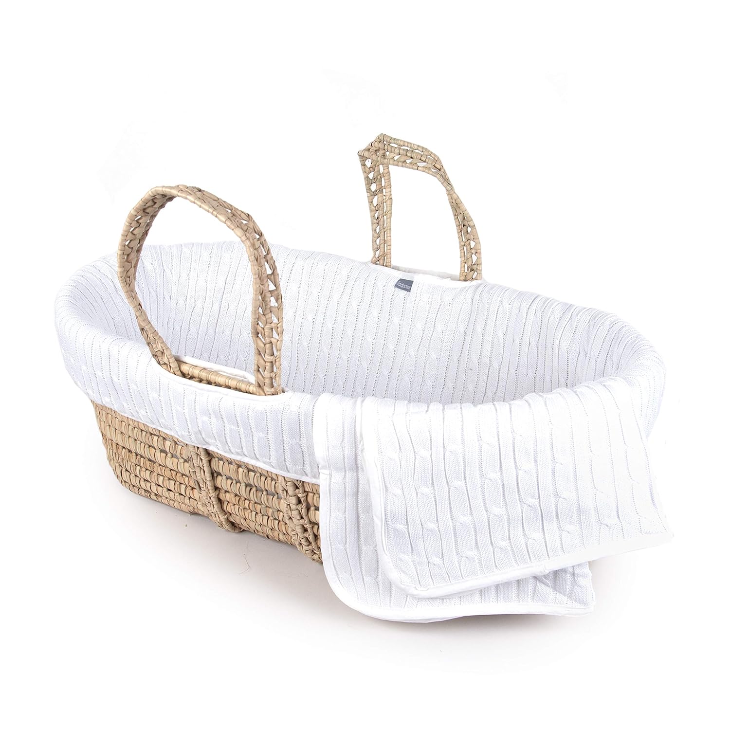 White Cable Knit Moses Basket and Bedding Set C533