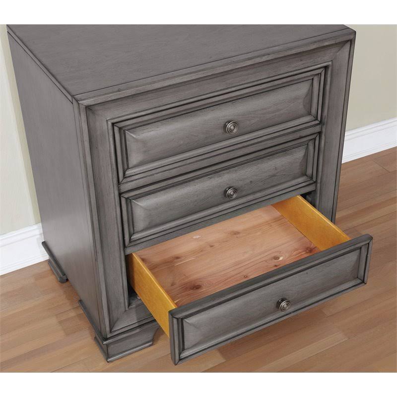 Gray Solid Wood 3-Drawer Nightstand E78611