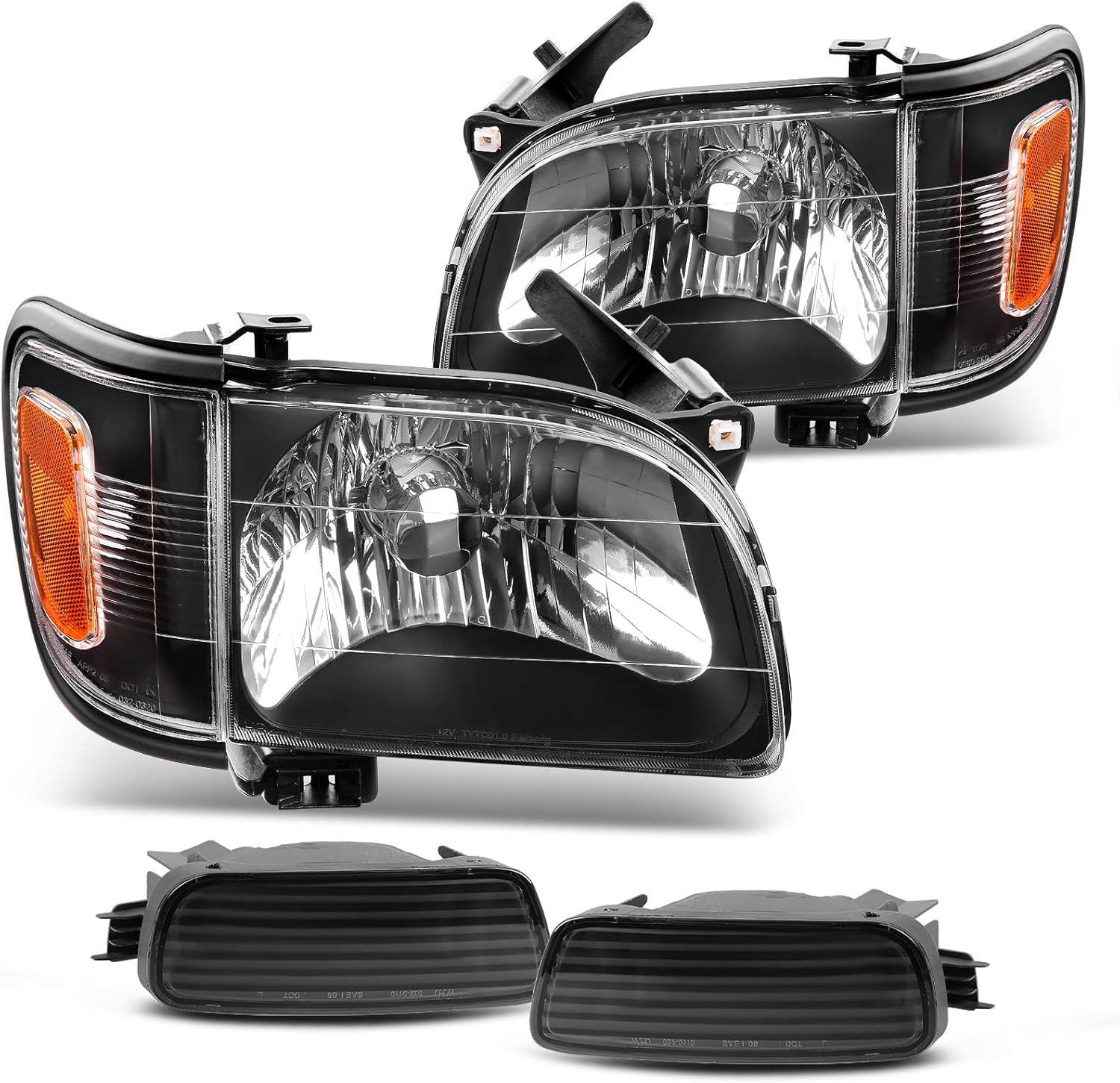 Black Housing Headlight Assembly with Bumper Lights Y510